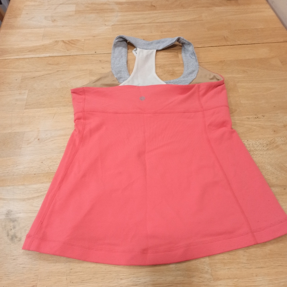 Lululemon Peach / Gray Racerback Tank Top Built In Shelf Bra Active Yoga Size 8 - Picture 7 of 14